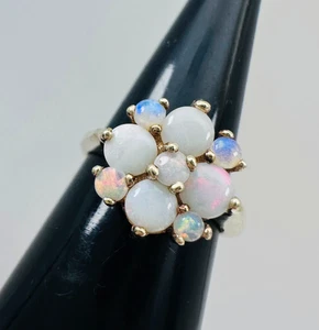 Vintage Nachlass massiver 10K Gelbgold 9 Opale Blume Cluster Ring, Gr. 4,5, 2,6 g - Bild 1 von 15