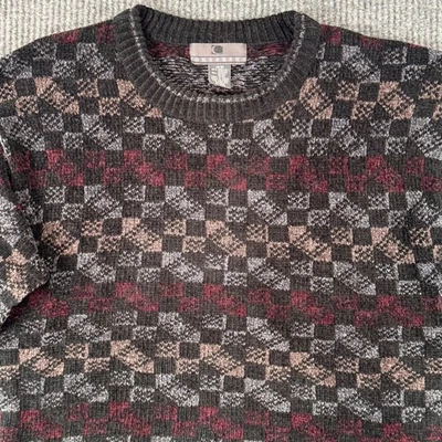 VTG 90s Cosby Sweater Mens M Knit Crewneck Checkerboard Grunge Whimsigoth - Image 1 of 4