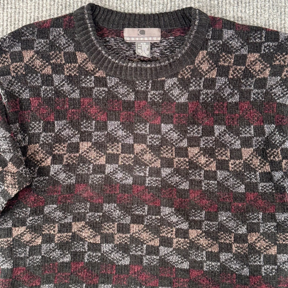 VTG 90s Cosby Sweater Mens M Knit Crewneck Checkerboard Grunge Whimsigoth - Image 1 of 4