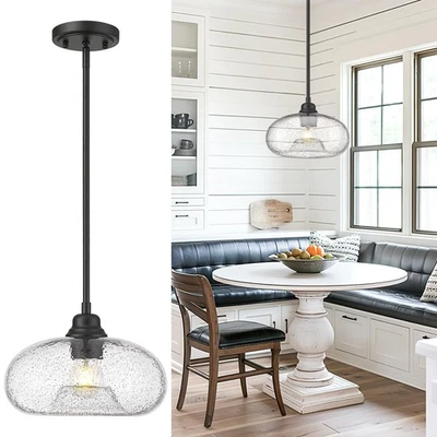 Luces colgantes de vidrio soplado a mano isla de cocina, luz colgante negra mate de 11"... Foto 1 de 4