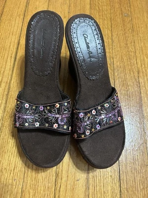 Sandalias cuñas vintage Y2k "charlotte Russe" bordadas adornadas talla 9 Foto 1 de 4
