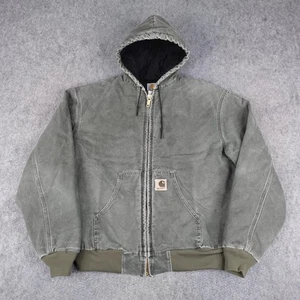 Vintage Carhartt Jacket Mens 2XL Moss Duck Hooded Active Quilted Work J68 MOS - Picture 1 of 14