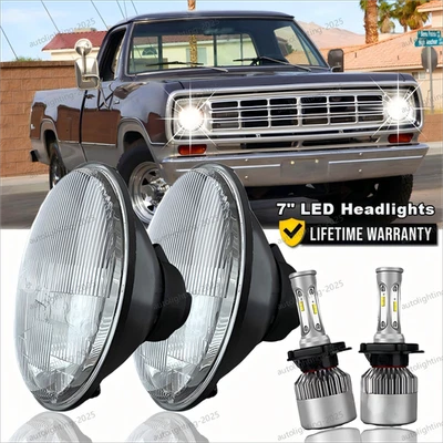 Faro LED redondo de 7 pulgadas haz alto-bajo blanco frío para Dodge D100 D150 D200 D300 Foto 1 de 4