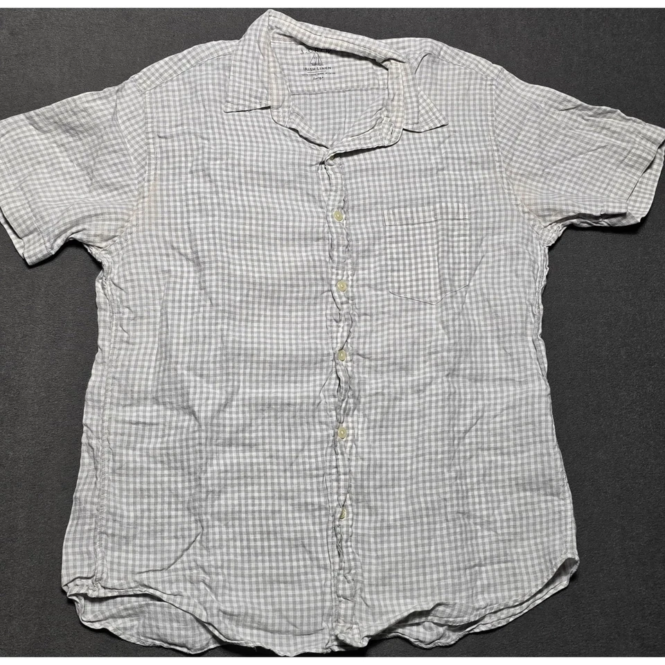 J.Crew Mens Irish Linen Gingham Check Camp Short Sleeve Button Down Shirt Large - Image 1 of 4