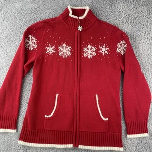 Quacker Factory Christmas Sweater Womens M Red Snowflake Beaded Angora Holiday - Picture 1 of 16