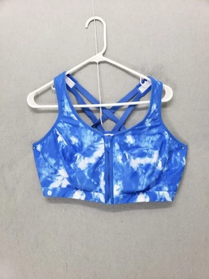 Sujetador deportivo Glamorise para mujer 44DD azul blanco tie dye cremallera frontal soporte de alto impacto Foto 1 de 4