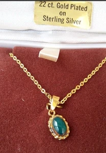 22ct Yellow GP Over Silver Pendant jade Stone - Picture 1 of 3