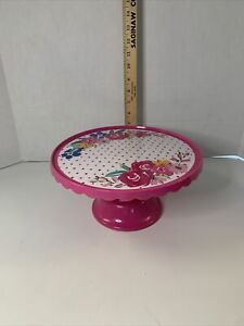 Pioneer Women 10.5” Melamine Pie/Cake Stand/Plate Pink Floral Scalloped Edges