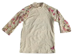 90s Girls Long Sleeve Pullover Mock Neck Top Floral Sleeve Ivory Size 8 G001 - Picture 1 of 3