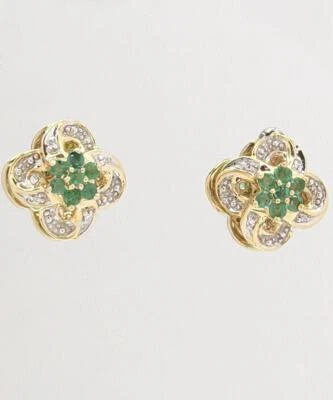 Brincos minimalistas elegantes simples e delicados de ouro amarelo 14K 2,9 g de ouro esmeralda - Imagem 1 de 4