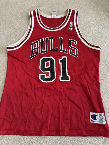 Vintage Champion Authentic DENNIS RODMAN Chicago Bulls Jersey - Size 48 Cover