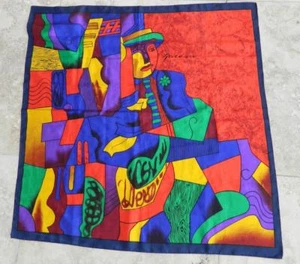 VINTAGE 1980s Satin Silk Picasso Abstract Retro Scarf - Picture 1 of 3