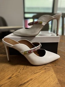 Size 9.5 Kurt Geiger London Womens DUKE White Pumps Shoes Rainbow Crystal (J3) - Picture 1 of 9