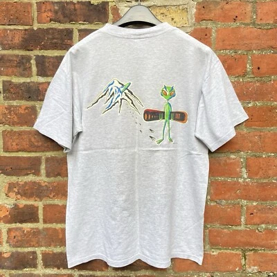 Vintage 90s Snowboard T Shirt Large Single Stitch Alien Steamboat Colorado USA — 第 1/4 张图片