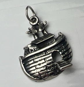 Ciondolo Charm Retrò Argento Sterling 925 Grande Arca di Noè Giraffe Nave Religiosa - Foto 1 di 9