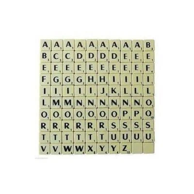 TILES IVORY/BLACK LETTERS FULL SET 100 PIECES -PLASTIC IVORY COLOURED - Image 1 of 4