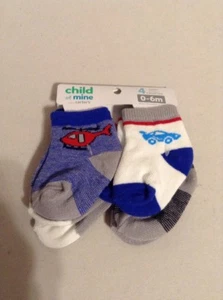 Carters Infant Socks Size 0-6 Month Helicopter and Car Blue White  and Gray pk 4 - Picture 1 of 8