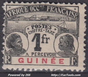 GUINEE : TAXE 1F NOIR SUR ROSE N° 15 NEUF ** GOMME SANS CHARNIERE - Picture 1 of 2