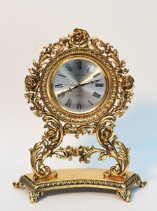 VINTAGE MATSON K800 GOLD ORMOLU ROSE CLOCK WORKIING BATTERY MOVEMENT - Picture 1 of 3