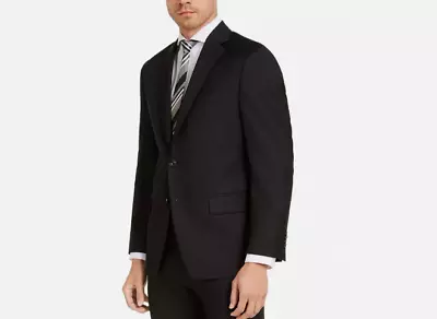 Michael Kors Mens 42L Classic-Fit Airsoft Stretch Black Solid Suit Jacket Wool - Image 1 of 4