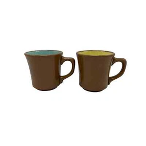 Vintage Genuine Taylor Pottery Mugs Brown & Pastels Set of 2 - Picture 1 of 6