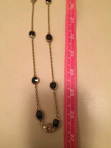 MONET goldfarbene Kette Halskette signiert schwarze Perlen 26 Zoll lang Schönheit - Bild 1 von 5