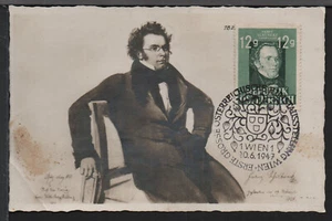 ✔️ AUSTRIA RARE SONDERSTEMPEL Commemorative POSTCARD 1947. Franz Schubert - Picture 1 of 2