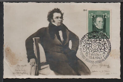 ✔️ AUSTRIA RARE SONDERSTEMPEL Commemorative POSTCARD 1947. Franz Schubert - Image 1 of 2