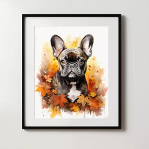 French Bulldog in Autumn Print, Modern Dog Painting, Pet Portrait - Picture 1 of 9