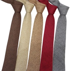 Men's Plain 6cm Thin Linen Cotton Necktie Casual Party Solid Skinny Neck Tie - Picture 1 of 15