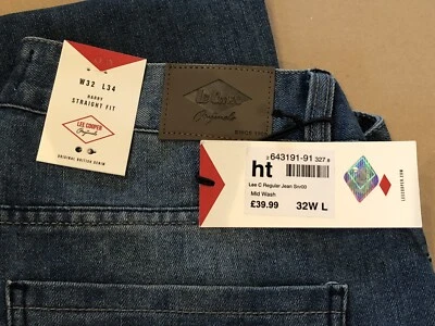Mens W32 L34 New Genuine Lee Cooper Button Fly Classic 5 Pocket Reg Jean Pants  - Image 1 of 4
