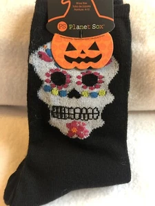Mujer Azúcar Calavera Crew Calcetines Negro Halloween Zapato Talla 4-10 - Imagen 1 de 3