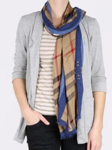 Burberry Scarf Modal & Cashmere Made in Italy Plaid Size 190X70 - Picture 1 of 9