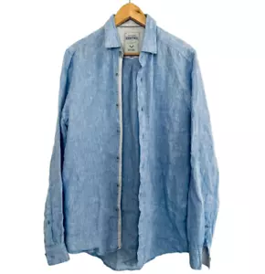 Report Collection Heritage 100% Linen Shirt Light Blue Button Down Size Med - Picture 1 of 8