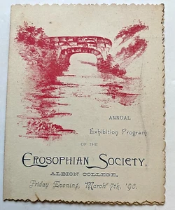 1890 Albion College Erosophian Society Annual Exhibition Program. Small, 4 Pages - Picture 1 of 6