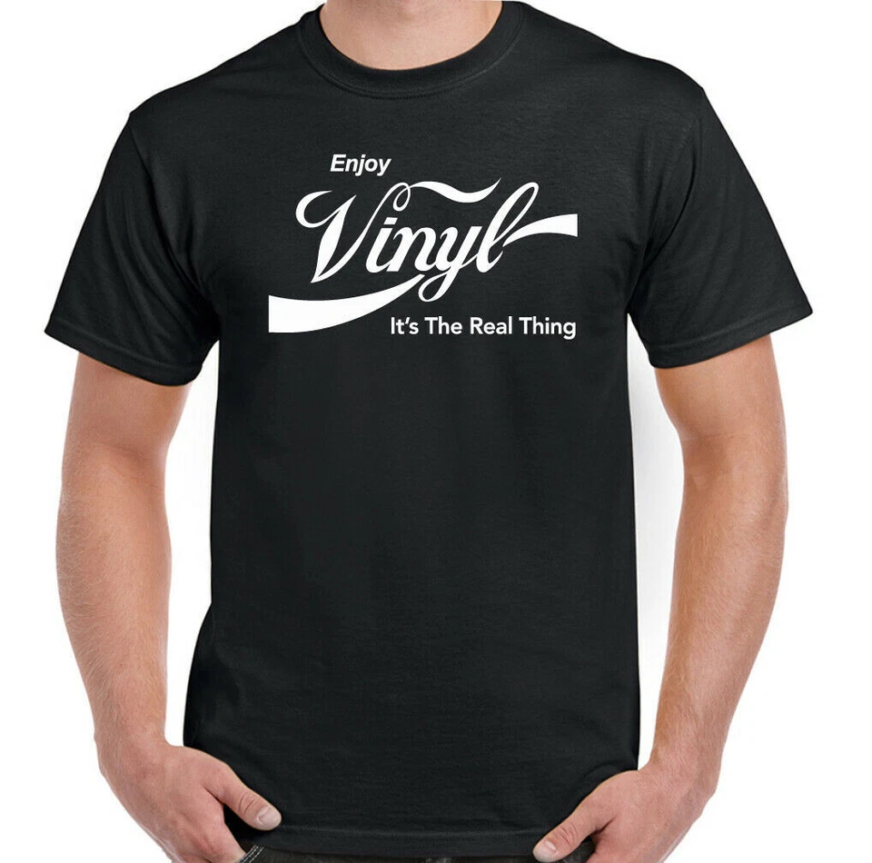Vinyl T-Shirt Mens DJ Enjoy Funny Music Decks Record LP Technics Headphones Top - Image 1 of 1