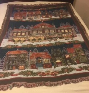 Dickens Village Goodwin Weavers Dept. 56 Christmas Triple Woven Throw Blanket - Picture 1 of 6