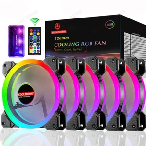 1/3/5/6 Pack 120MM RGB PC Case Fan Set Kit Hub Controller Remote Control Cooling - Picture 1 of 16