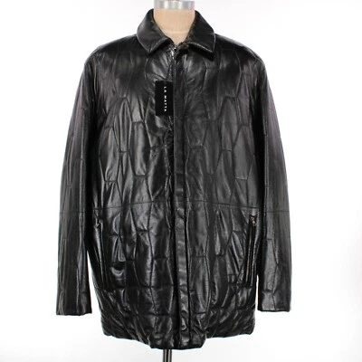 La Matta NWT Lamb Nappa Leather Coat/Jacket Size 56 2XL in Solid Black Geometric - Image 1 of 4