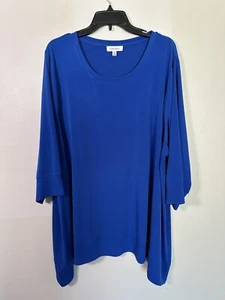 Calvin Klein Women’s Plus Size 3X Solid Blue Polyester Stretch 3/4 Sleeve Blouse - Picture 1 of 5