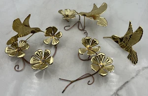 Vintage Brass Metal Hummingbirds & Flowers Golden Wall Hanging - Picture 1 of 14