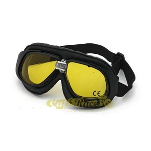 Occhiali moto aviatore nero lente gialla con lenti protettive UVA per casco jet - Picture 1 of 1