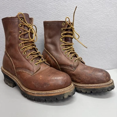 Vtg Red Wing Lineman Logger Packer Boots Size 9D Chestnut Brown Vibram USA Work - Image 1 of 4