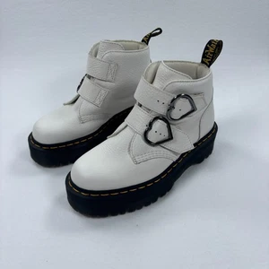 Dr. Martens Devon Heart Leather Platform White Milled Nappa Boots Womens US 8 - Picture 1 of 12