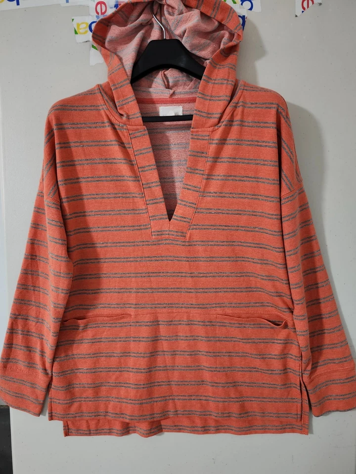 Caslon Sweatshirt Womens M Orange Tunic Hoodie Pullover Vneck Stripe Terry Relax - Image 1 of 4