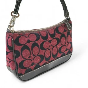 Mini bolso vintage Coach 6094 Signature Demi rojo lona cuero Y2K cartera de mano - Imagen 1 de 7