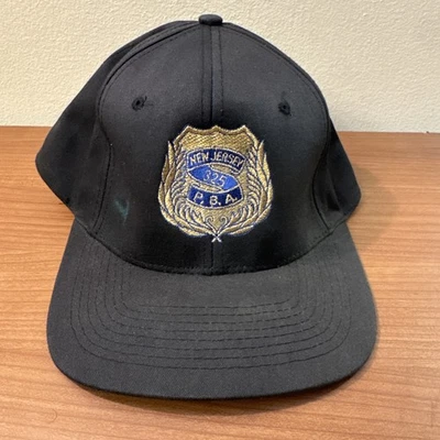 Vintage New Jersey Police 325 SnapBack Hat Cap PBA Badge Crest Black 90s - Image 1 of 4