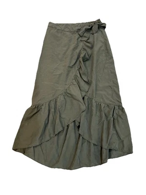 NAF NAF Mujer’s Falda Envolvente Talla S Verde Oliva Lyocell Volantes Midi Cottagecore Foto 1 de 4