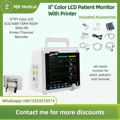 Monitor de paciente + impresora 8" - ECG, NIBP, RESP, SPO2, PR, TEMP signos vitales Foto 1 de 4