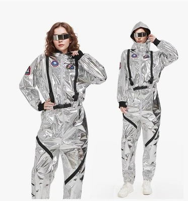 Fantasia de astronauta homem do espaço cosplay Halloween macacão e capacete tamanho pequeno - Imagem 1 de 3